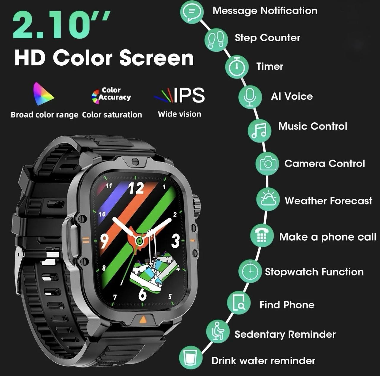 2025 MINGWEAR TANK MILITARY GPS Smart Watch For Men Waterproof F. TRACK (SEALED)